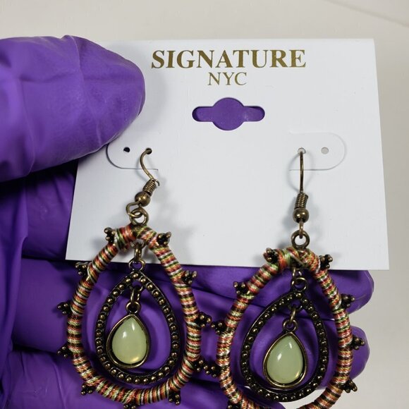 Signature NYC Old Gold-tone Colorful Double Hoops Drop Dangle Earrings for Women - Picture 7 of 7